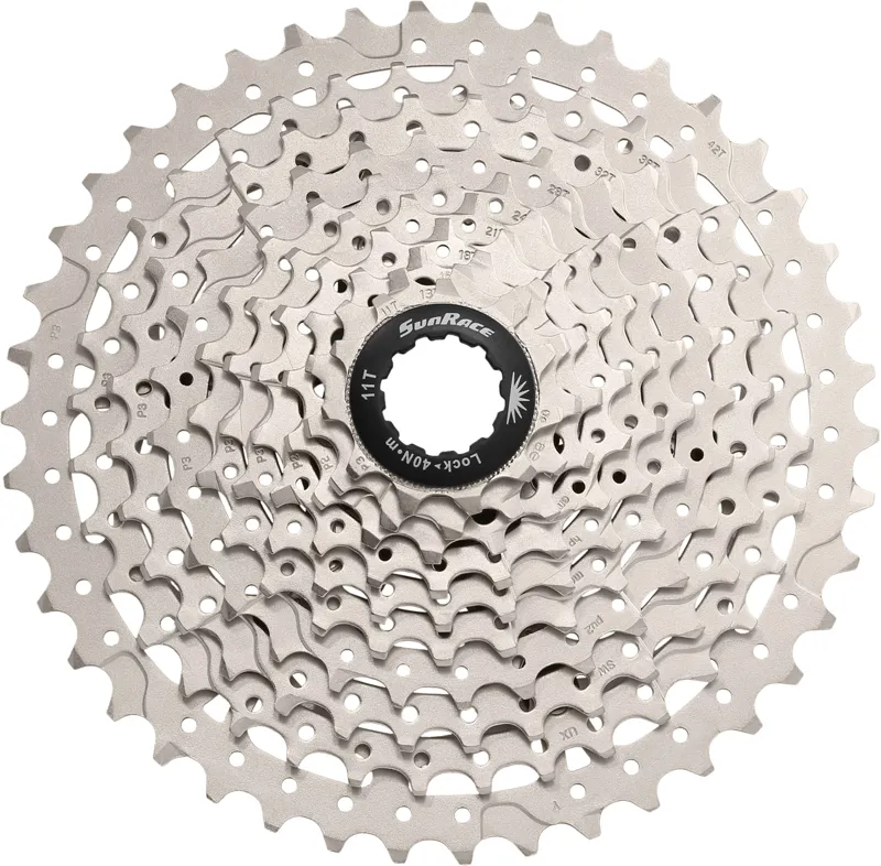 Sunrace and Sturmey Archer 11-42t 10 Speed MTB Metallic Cassette in Silver