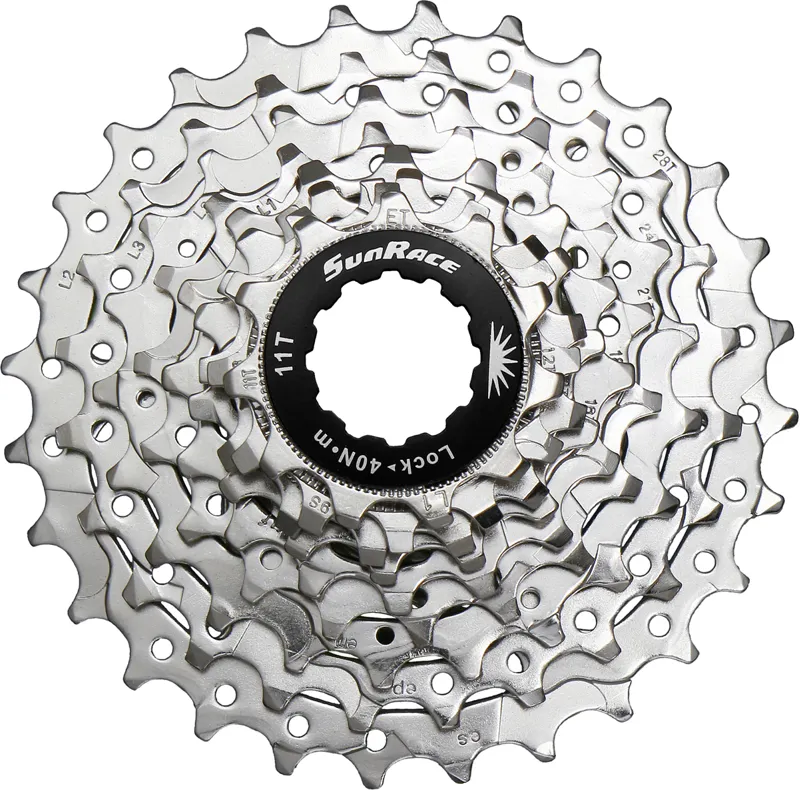 Sunrace and Sturmey Archer 12-25t 9 Speed Road Nickel Cassette in Silver