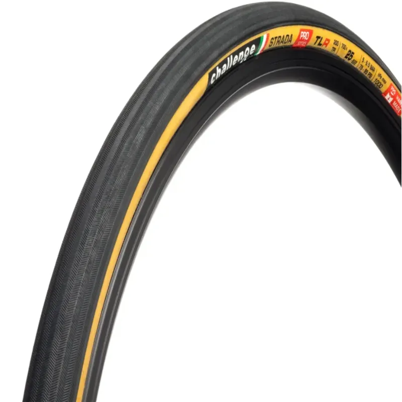 Challenge Strada Handmade Tubeless Ready Road Tyre in Tan 300tpi 700x25