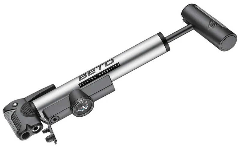 Beto CLD 036G One Way T Handle Alloy Mini Pump With Gauge in Silver